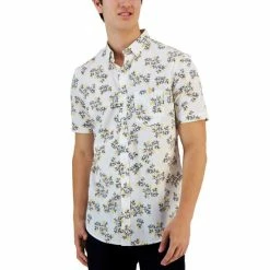 Top 10 🧨 Club Room Men's Ditzy Trip Poplin Short-Sleeve Button-Down 👕 Shirt, Created For Macy's Bright White 🛒