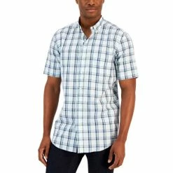 Budget 💯 Club Room Men's Zac Plaid Poplin Woven Short-Sleeve 👚 Shirt, Created For Macy's Blue Chiffon 👏