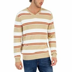 Best Sale 🥰 Club Room Men's Striped V-Neck Sweater, Created For Macy's Pine Brook 🔔