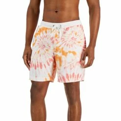 Best Sale 🎁 Club Room Men's Regular-Fit Quick-Dry Tie-Dyed 7 Swim Trunks, Created For Macy's Bright White 😀