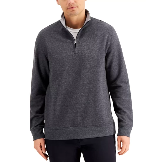 Outlet โค๏ธ Club Room Men's Stretch Quarter-Zip Fleece Sweatshirt, Created For Macy's Marine Green โ๏ธ - Image 2