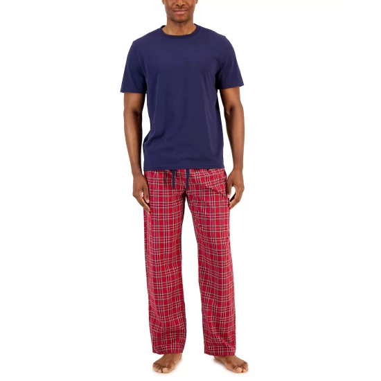 Best Sale ๐ Club Room Men's Solid Top & Plaid Bottom Pajama Set, Created For Macy's Red Navy Green ๐ฏ - Image 2