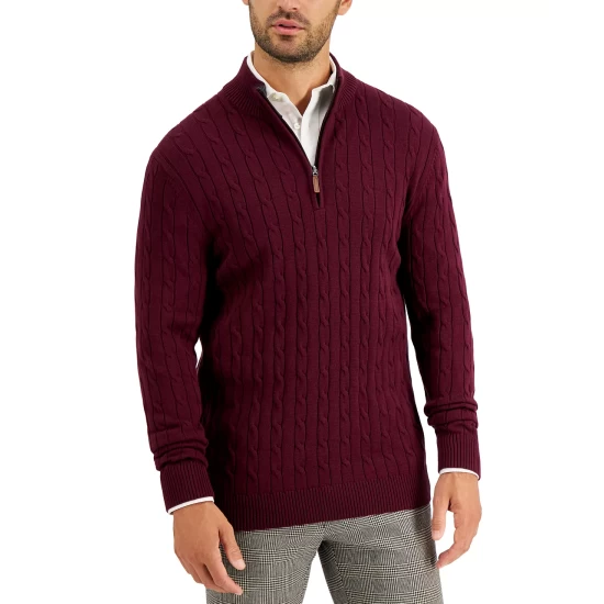 Buy 🧨 Club Room Men's Quarter-Zip Merino Wool Blend Sweater, Created For Macy's Deep Black 👏 - Image 2