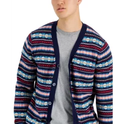 Best Sale ⌛ Club Room Men's Craig Long-Sleeve Striped 👚 Shirt, Created For Macy's Blue Combo 🎁