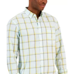 New 🤩 Club Room Men's Long-Sleeve Armin Plaid 👕 Shirt, Created For Macy's Karanda Red 🧨