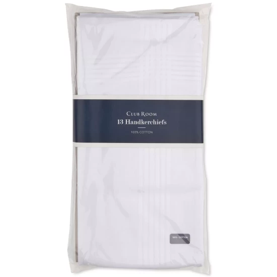 Budget π Club Room Menβs 13-Pc. White Border-Stripe Handkerchief Set, Created For Macy's π - Image 4
