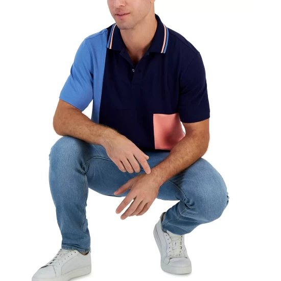 Buy π Club Room Men's Short-Sleeve Colorblocked Polo, Created For Macy's Navy Blue π - Image 4