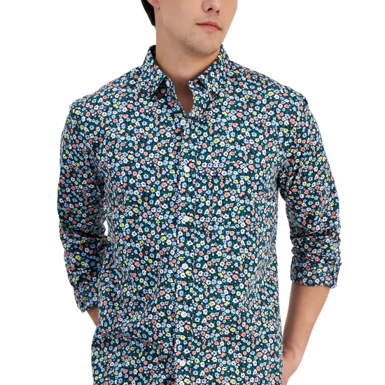 Best deal ๐งจ Club Room Men's Andy Classic-Fit Floral Ditsy-Print Button-Down Poplin ๐ Shirt, Created For Macy's Shady Glade ๐งจ - Image 4