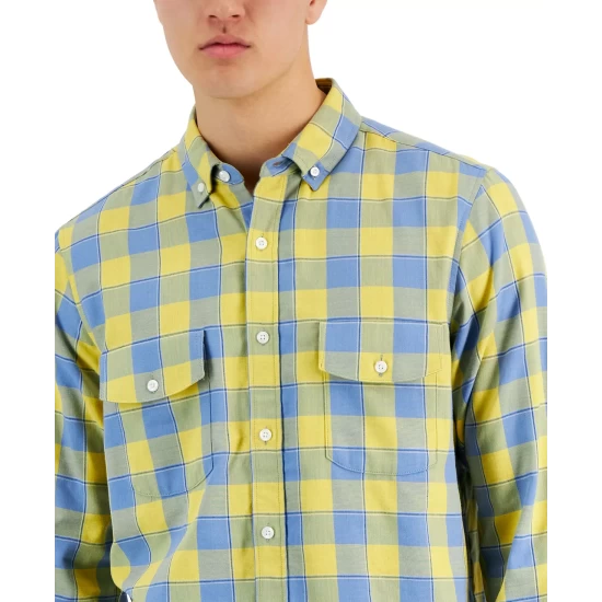 Coupon ๐ฅฐ Club Room Men's Tac Plaid Double Faced Woven Long-Sleeve ๐ Shirt, Created For Macy's Maize Gold ๐ - Image 4