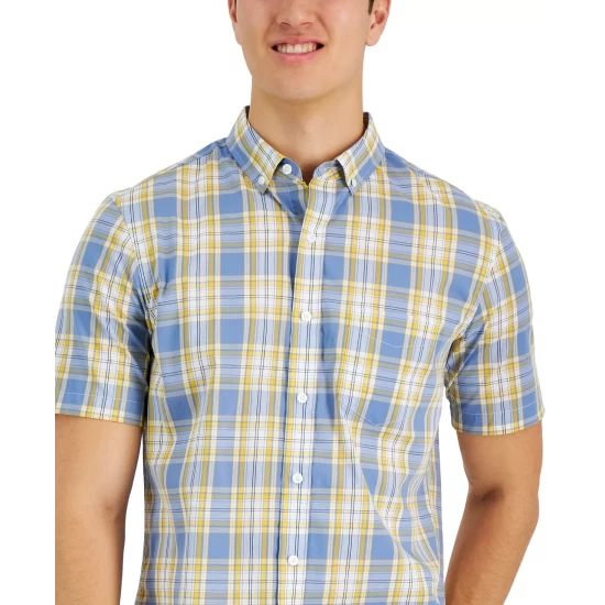 Coupon ๐ Club Room Men's Matteo Plaid Poplin Woven Short-Sleeve ๐ Shirt, Created For Macy's Blue Combo ๐ฅ - Image 4