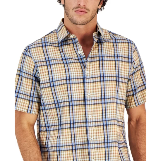 Budget ๐ฅฐ Club Room Men's Refined Plaid Short-Sleeve Button-Up ๐ Shirt, Created For Macy's Blue Lupine Com ๐ - Image 4