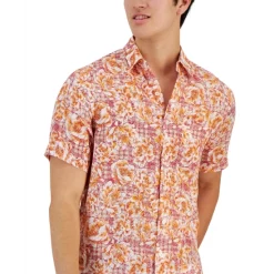 Promo ๐ Club Room Men's Slim Fit 4-Way Stretch Stripe ๐ Dress ๐ Shirt, Created For Macy's Red ๐