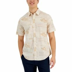 Discount 😉 Club Room Men's Brook Patchwork Refined Woven Short-Sleeve 👚 Shirt, Created For Macy's Winter Ivory ⭐