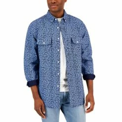 Best reviews of π Club Room Men's Simple Floral Print Double Faced Woven Long-Sleeve π Shirt, Created For Macy's Combo A Blue π