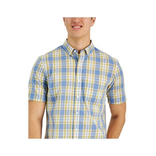 Coupon ๐ Club Room Men's Matteo Plaid Poplin Woven Short-Sleeve ๐ Shirt, Created For Macy's Blue Combo ๐ฅ - Image 3