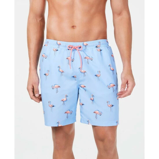 Promo ๐ Club Room Men's Quick-Dry Performance Flamingo-Print 7 Swim Trunks, Created For Macy's Pale Ink Blue ๐คฉ
