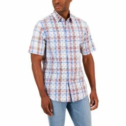 Brand new π― Club Room Men's Bally Plaid Refined Woven Short-Sleeve π Shirt, Created For Macy's Winter White Combo π