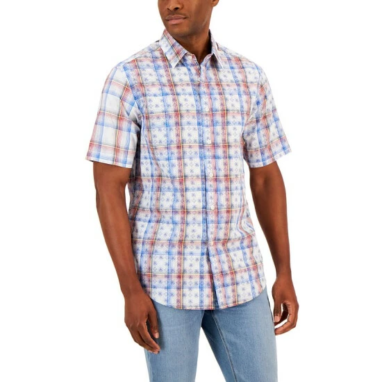 Brand new π― Club Room Men's Bally Plaid Refined Woven Short-Sleeve π Shirt, Created For Macy's Winter White Combo π