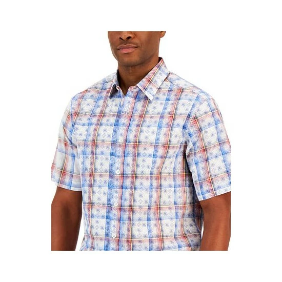Brand new π― Club Room Men's Bally Plaid Refined Woven Short-Sleeve π Shirt, Created For Macy's Winter White Combo π - Image 3