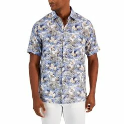 Best Sale π Club Room Men's Floral Linen Short-Sleeve Button-Up π Shirt, Created For Macy's Winter Ivory Combo π