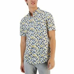 Flash Sale โญ Club Room Men's Champin Floral Print Woven Short-Sleeve ๐ Shirt, Created For Macy's Blue Chiffon ๐คฉ