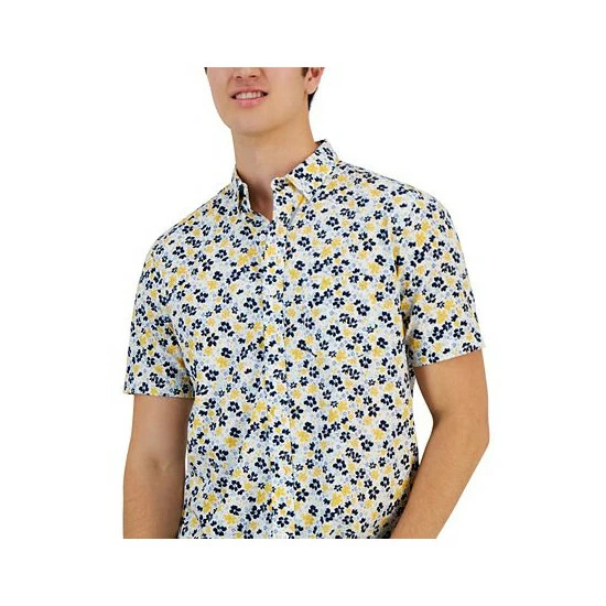 Flash Sale โญ Club Room Men's Champin Floral Print Woven Short-Sleeve ๐ Shirt, Created For Macy's Blue Chiffon ๐คฉ - Image 3