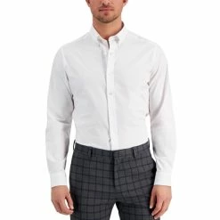 Cheap 🎉 Club Room Men's Slim Fit 4-Way Stretch Solid 👗 Dress 👕 Shirt, Created For Macy's Bright White 🌟