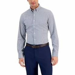 Discount 🌟 Club Room Men's Slim Fit 4-Way Stretch Stripe 👗 Dress 👕 Shirt, Created For Macy's Navy 🥰