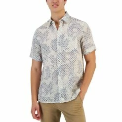 Best reviews of 👏 Club Room Men's Assertta Leaf Print Linen Short-Sleeve 👚 Shirt, Created For Macy's Bright White 🤩