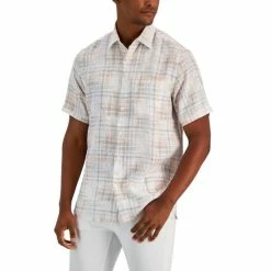 Best Pirce 😉 Club Room Men's Linen Short-Sleeve Button-Up 👕 Shirt, Created For Macy's Bright White ✨