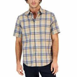Budget 🥰 Club Room Men's Refined Plaid Short-Sleeve Button-Up 👕 Shirt, Created For Macy's Blue Lupine Com 😍