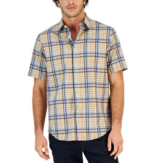 Budget ๐ฅฐ Club Room Men's Refined Plaid Short-Sleeve Button-Up ๐ Shirt, Created For Macy's Blue Lupine Com ๐