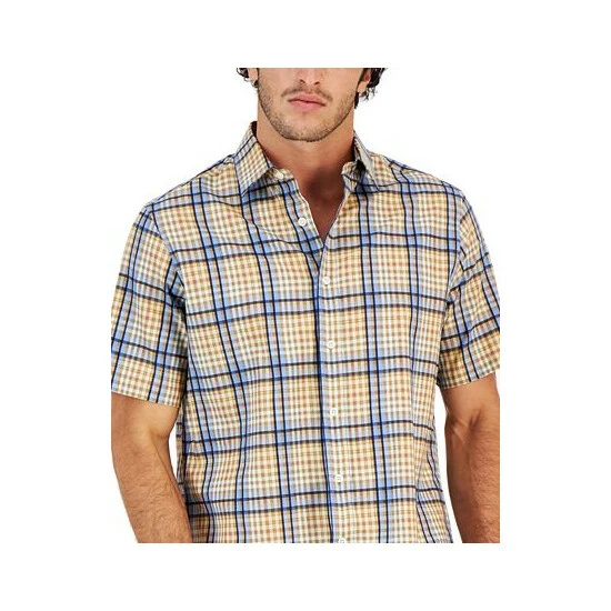Budget ๐ฅฐ Club Room Men's Refined Plaid Short-Sleeve Button-Up ๐ Shirt, Created For Macy's Blue Lupine Com ๐ - Image 3