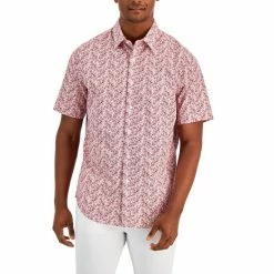 Wholesale 🌟 Club Room Men's Floral Woven Short-Sleeve Button-Up 👕 Shirt, Created For Macy's Karanda Red 🎁