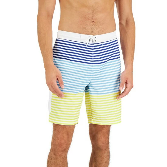 Discount ๐คฉ Club Room Men's Striped Swim Trunks, Created For Macy's Bright White Co โค๏ธ