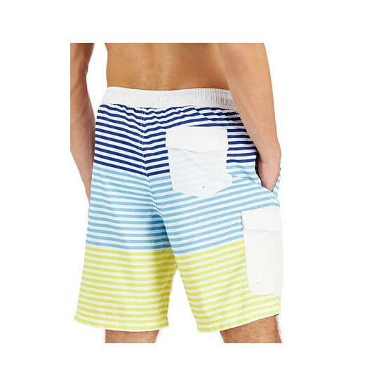 Discount ๐คฉ Club Room Men's Striped Swim Trunks, Created For Macy's Bright White Co โค๏ธ - Image 3
