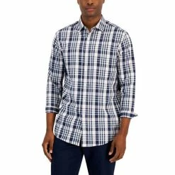 Outlet 🔔 Club Room Men's Regular-Fit Plaid 👚 Shirt, Created For Macy's Navy Blue 😉