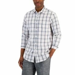 Discount ⌛ Club Room Men's Regular-Fit Gingham Check 👚 Shirt, Created For Macy's Bright White 🔥